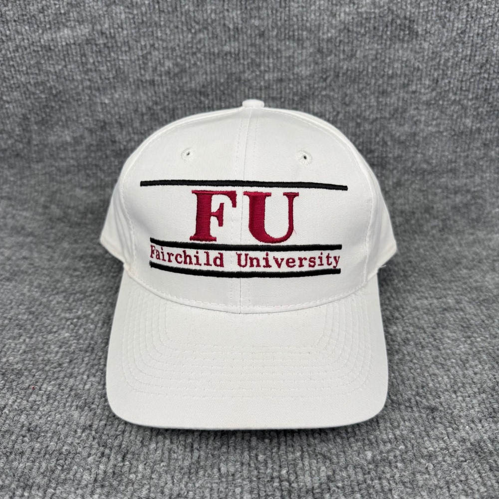 Fairchild University FU Hat The Game Split Bar Snapback White Red Letter Vtg Cap